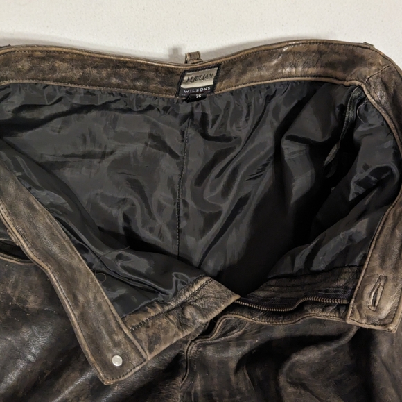 Wilson's Leather Mens Leather Jeans grey / brown sz38/30 circa 2000 - Picture 4 of 7